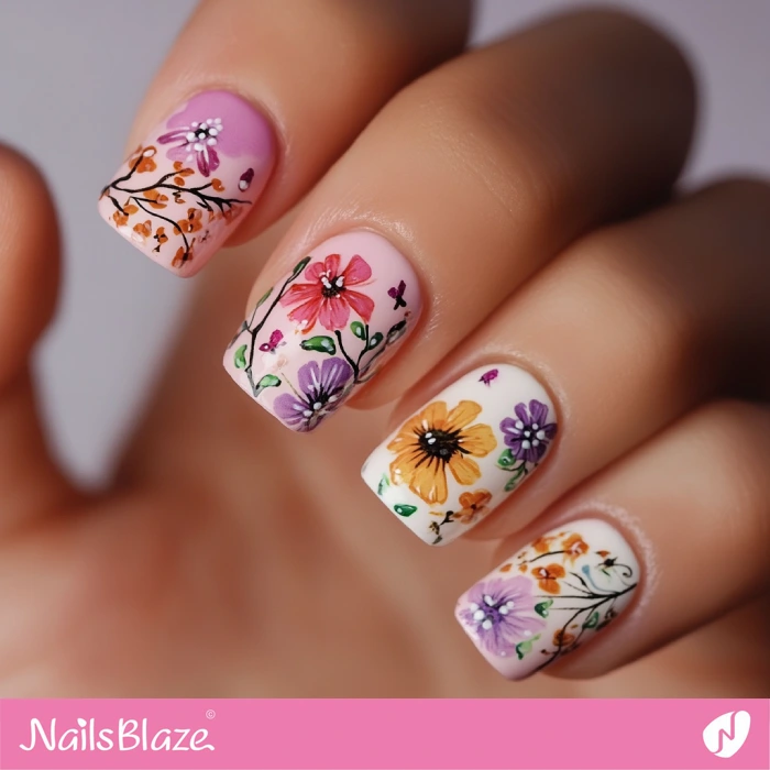 Cute Hand-painted Flower Nail Art for Autumn | Fall Nails - NB5541