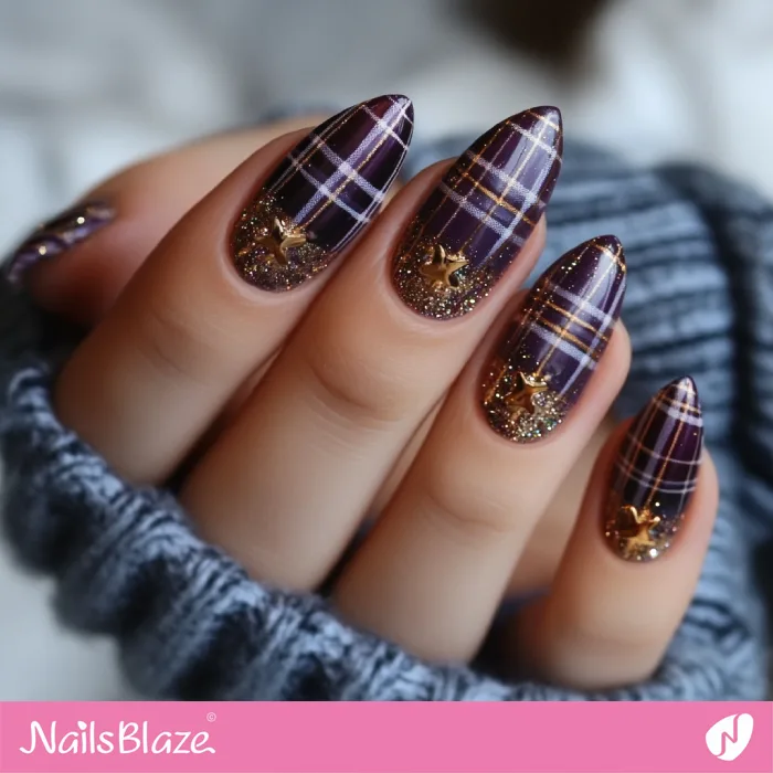 Reverse French Glitter Design for Plaid Nails | Fall Nails - NB5714