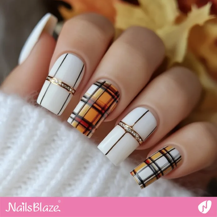 Square Nails Plaid Design | Fall Nails - NB5716