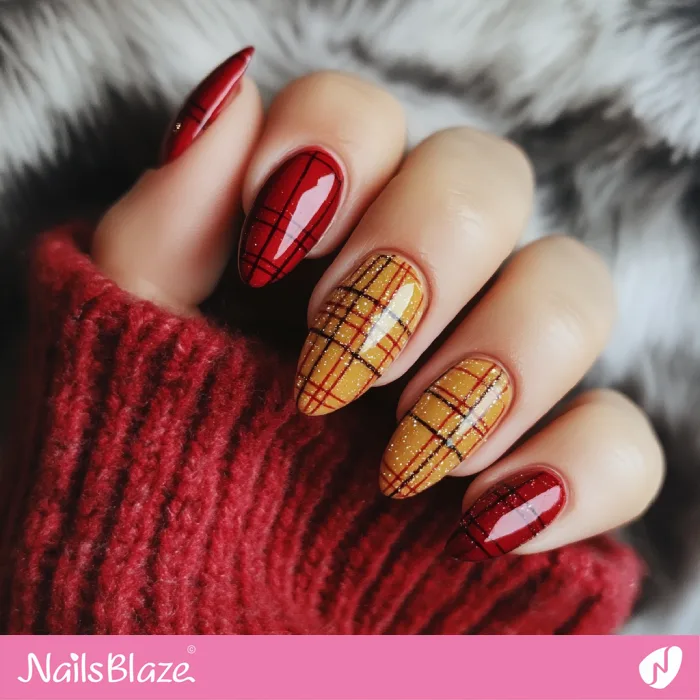 Red and Mustard Yellow Fall Plaid Nails | Fall Nails - NB5717