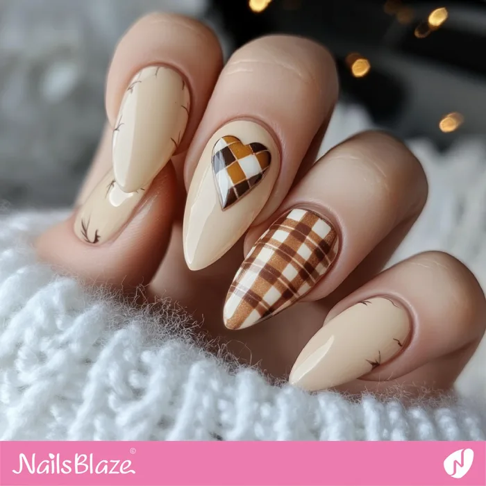 Brown Fall Nails with Plaid Design | Fall Nails - NB5705