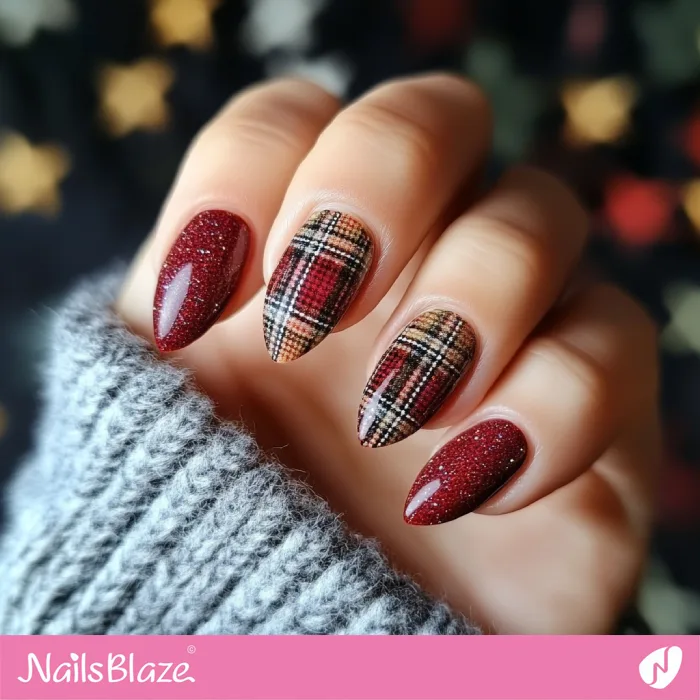 Plaid Accents for Red Nails | Fall Nails - NB5724