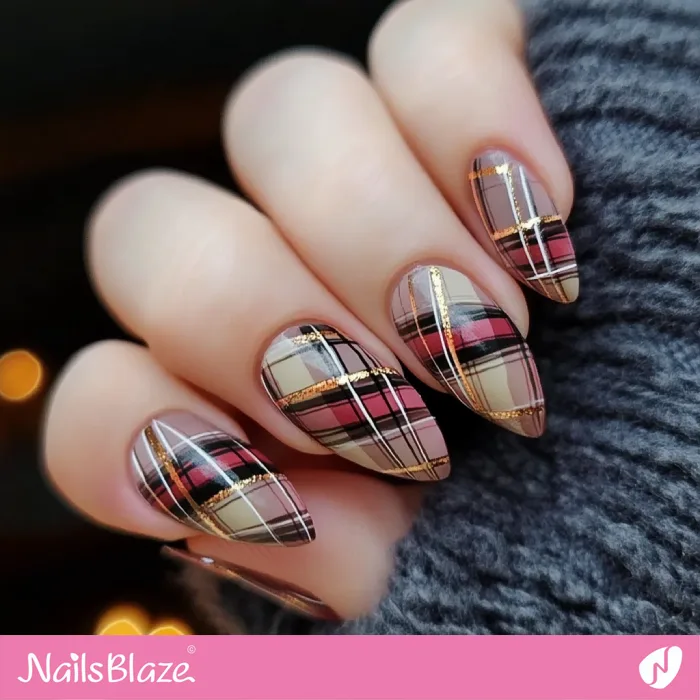 Almond Fall Plaid Nails Design | Fall Nails - NB5708