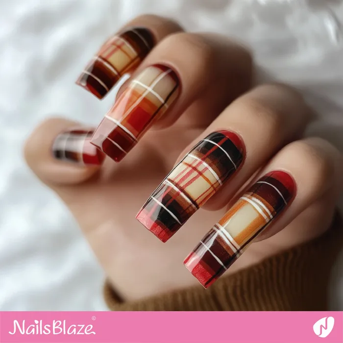 Long Classic Fall Plaid Nails | Fall Nails - NB5712