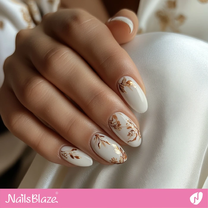 Golden Foliage Design Fall Wedding Nails | Fall Nails - NB5613