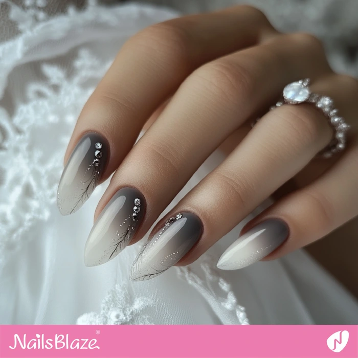 Autumn Wedding Embellished Ombre Gray Nails | Fall Nails - NB5623