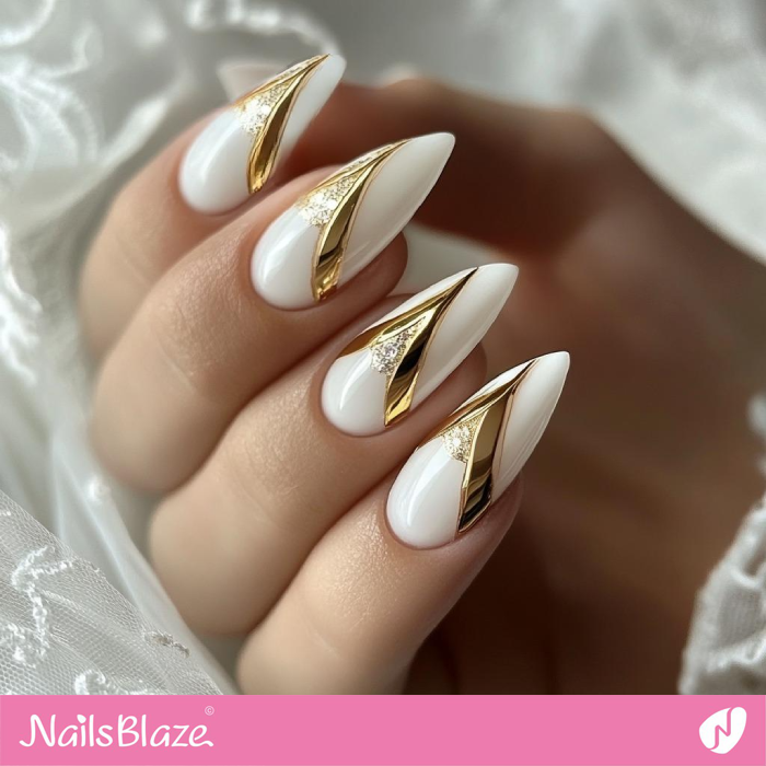 Fall Wedding White Nails with a Gold Geometric Design | Fall Nails - NB5633