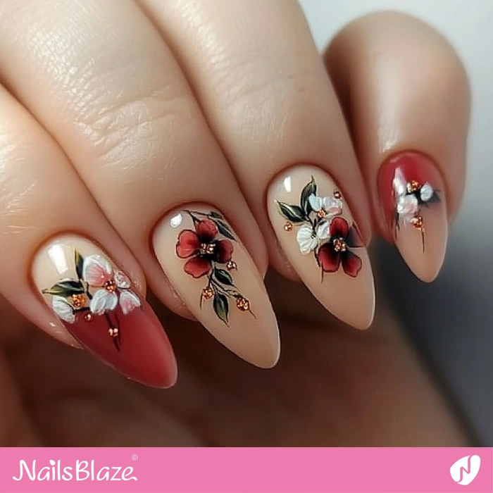 Floral Nail Design for Fall Wedding | Fall Nails - NB5594