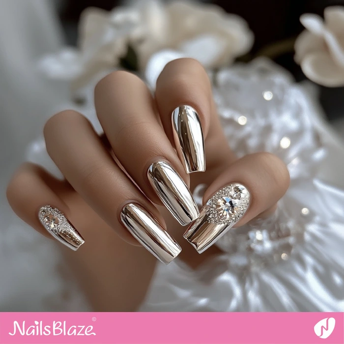 Embellished Chrome Nails for Fall Wedding | Fall Nails - NB5614