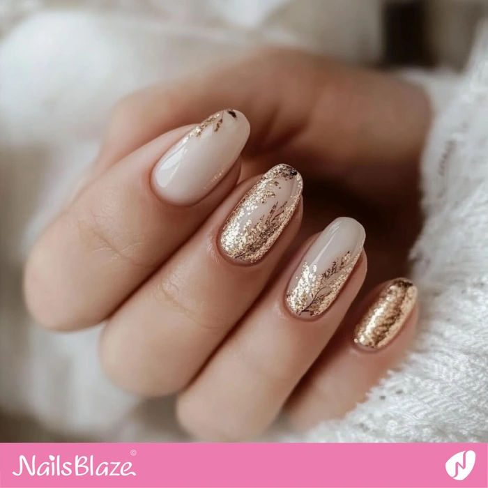 Autumn Wedding Nails with Golden Details | Fall Nails - NB5595