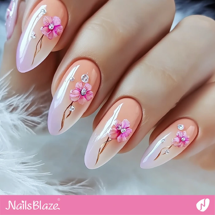 Light Coral Floral Ombre Nails for Fall Wedding | Fall Nails - NB5643