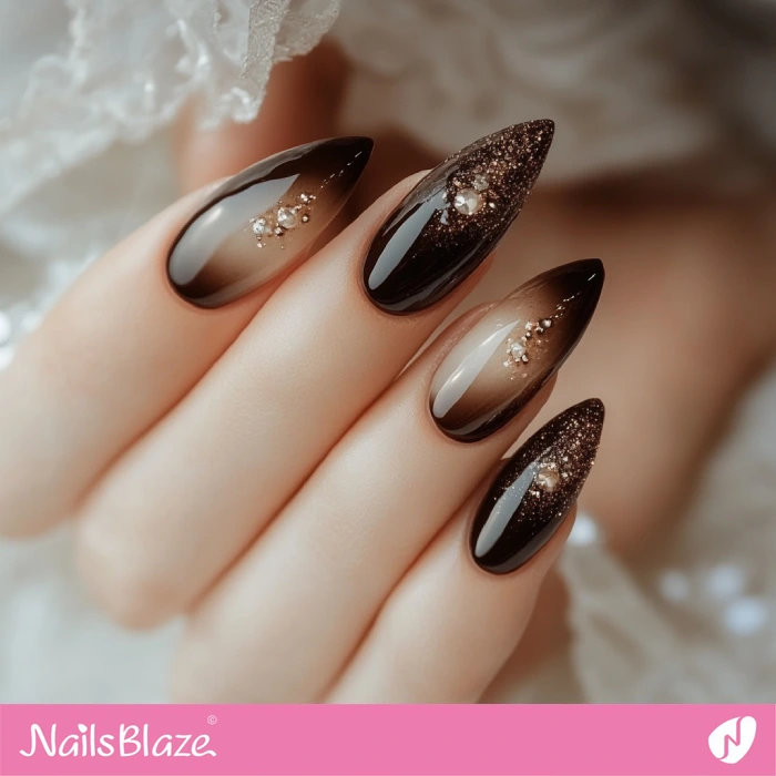 Glossy Brown Almond Nails for Fall Wedding | Fall Nails - NB5654