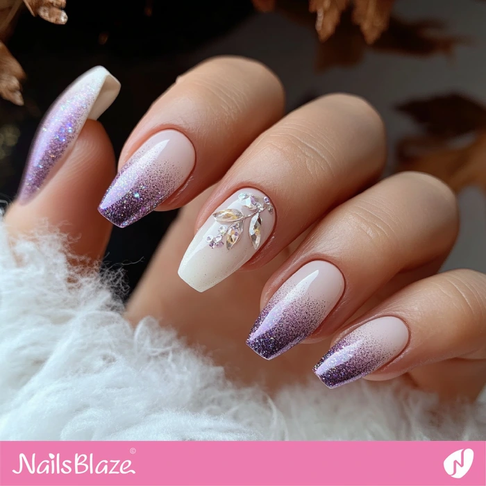 Fall Wedding Nails with Purple Glitter | Fall Nails - NB5684