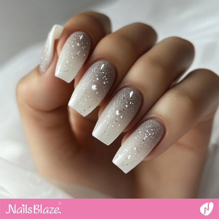 Fall Wedding Ombre Pebble Gray Nails Glitter Design | Fall Nails - NB5685