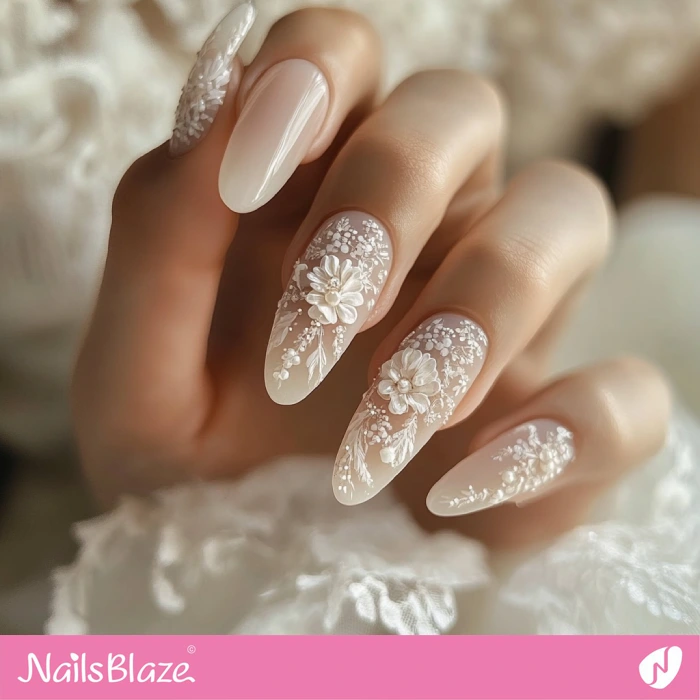 Fall Wedding Taupe Nails with 3D Flowers | Fall Nails - NB5696