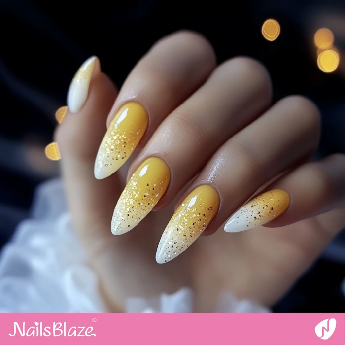 Fall Wedding Misted Yellow Glitter Nails Design | Fall Nails - NB5657