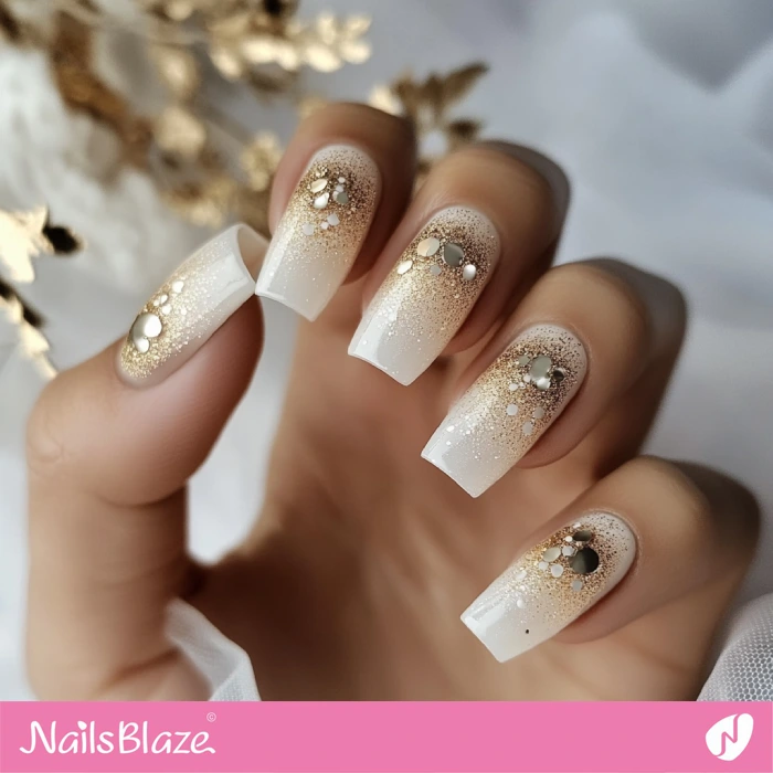 Fall Wedding Long Square Nails with Gold Glitter | Fall Nails - NB5667