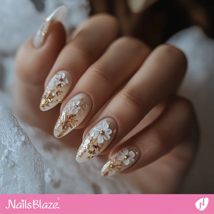 3D Flowers Fall Wedding Nails Foil Design | Fall Nails - NB5697