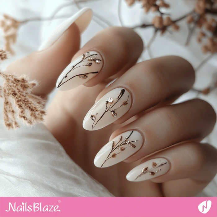 Coffee Beige Fall Wedding Nails Golden Design | Fall Nails - NB5640