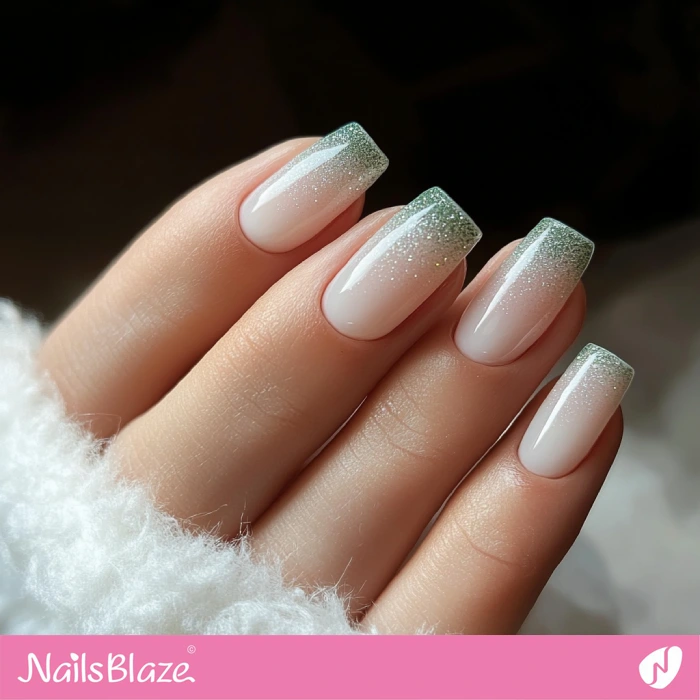 Glitter Design Forest Green Ombre French Nails for Fall Wedding | Fall Nails - NB5660