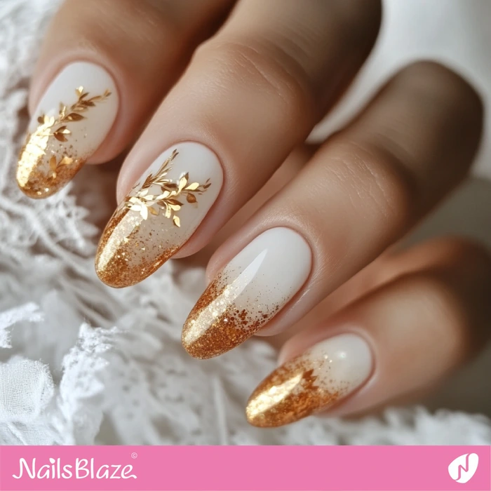 Golden Design Wedding Nails for Autumn | Fall Nails - NB5641