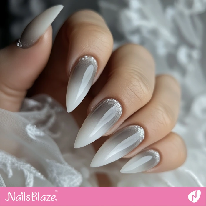 Fall Wedding Gray Ombre Nails with Embellishment | Fall Nails - NB5702