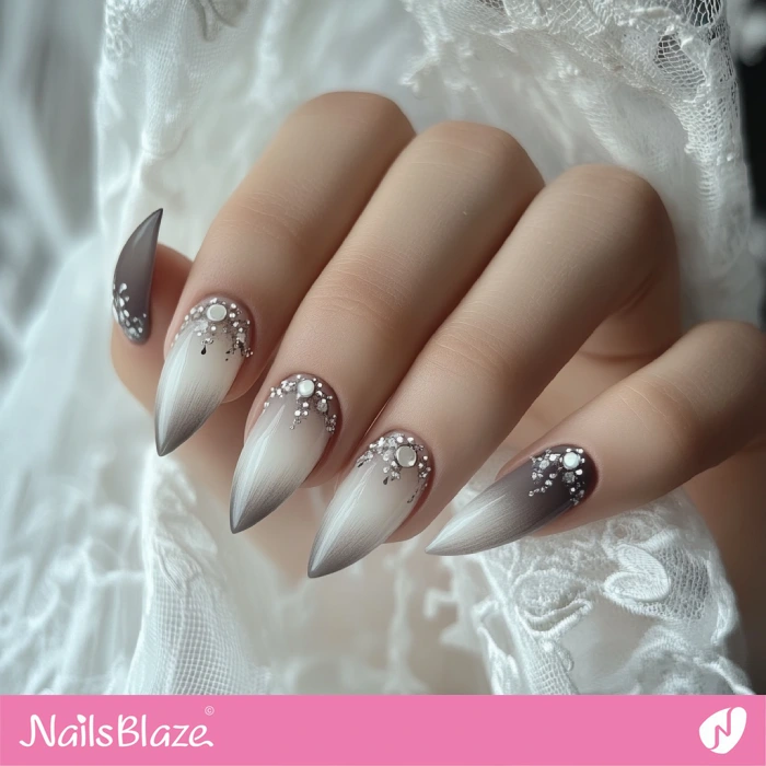 Embellished Gray Ombre Nails for Autumn Wedding | Fall Nails - NB5596