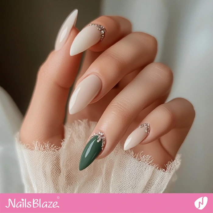 Fall Wedding Nails with Green Accent | Fall Nails - NB5597