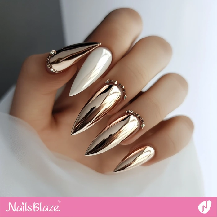 Champagne Chrome Nails for Fall Wedding | Fall Nails - NB5588