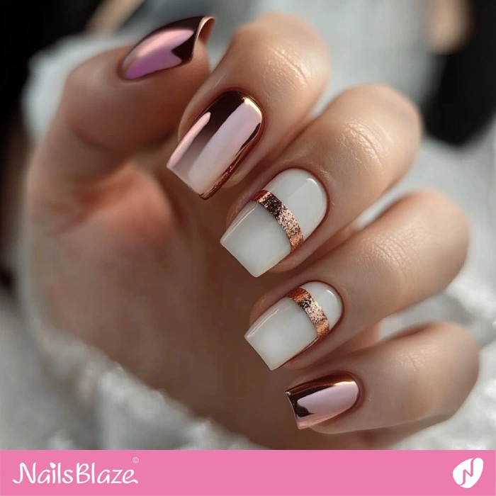 Square Short Nails with Metallic Accents for Fall Wedding | Fall Nails - NB5598