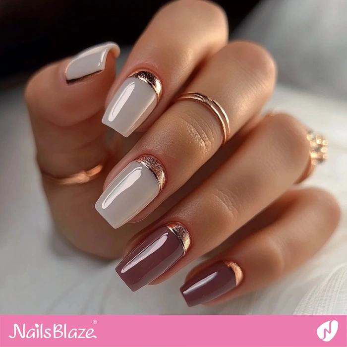 Fall Wedding White and Burgundy Reverse French Nails | Fall Nails - NB5618