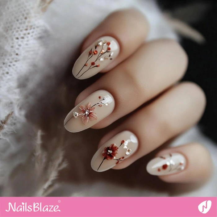 Nude Nails Flower Design for Fall Wedding | Fall Nails - NB5629