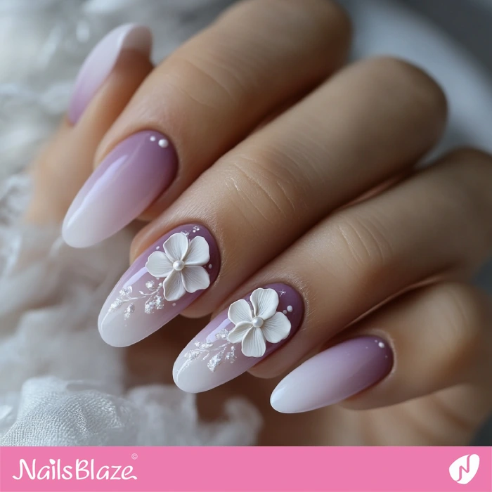 Ombre Purple Nails with 3D Flowers for Wedding | Fall Nails - NB5590