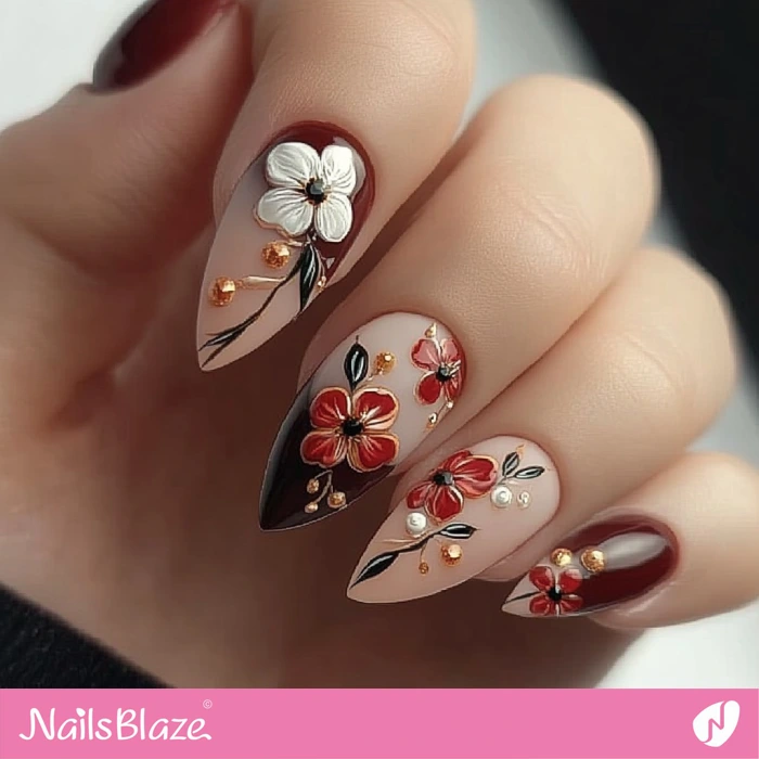 Flower Design Fall Wedding Nails | Fall Nails - NB5611