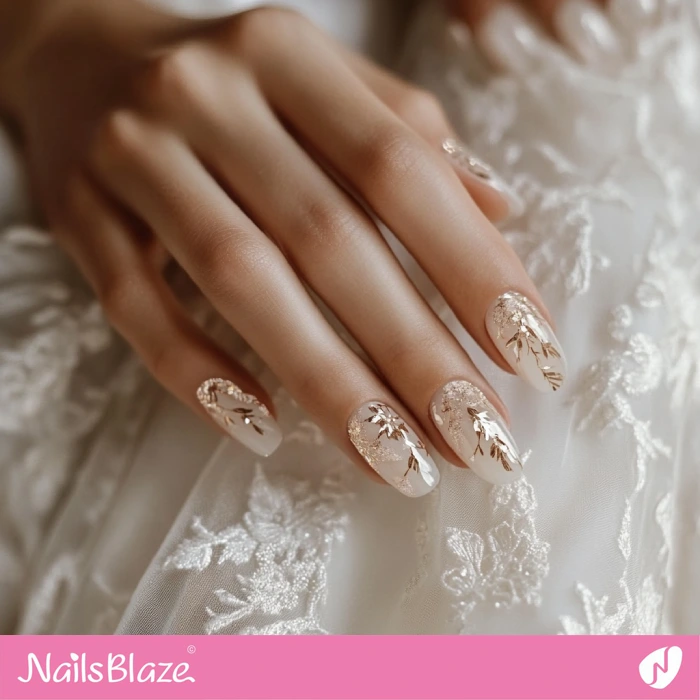 Luxury Gold Foil Fall Wedding Nails Design | Fall Nails - NB5621