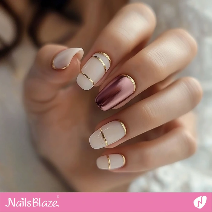 Luxury White Nails with Wine Berry Accent for Fall Wedding | Fall Nails - NB5622