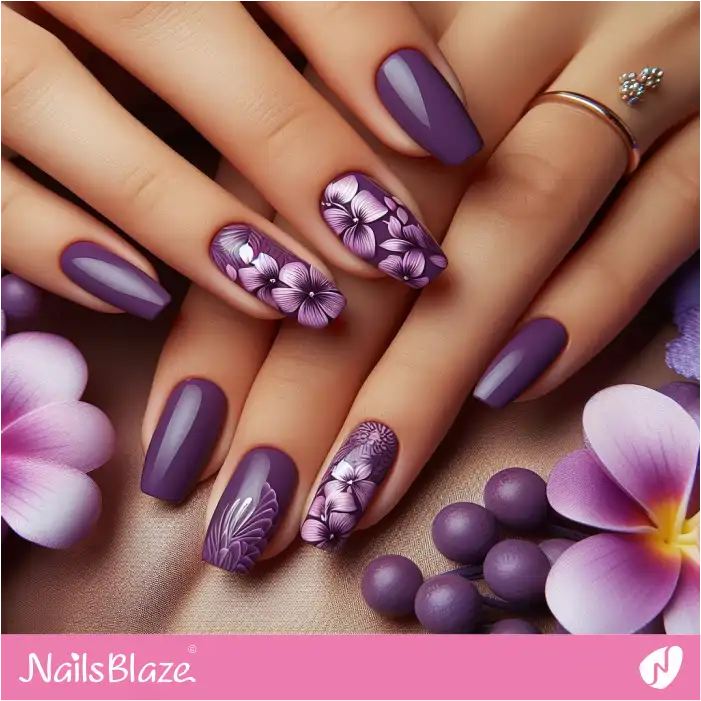 Hawaii Hibiscus Flowers on Amethyst Nails | Flower Nails - NB3910