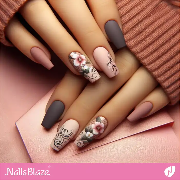 Matte Hibiscus Nails Design | Flower Nails - NB3915