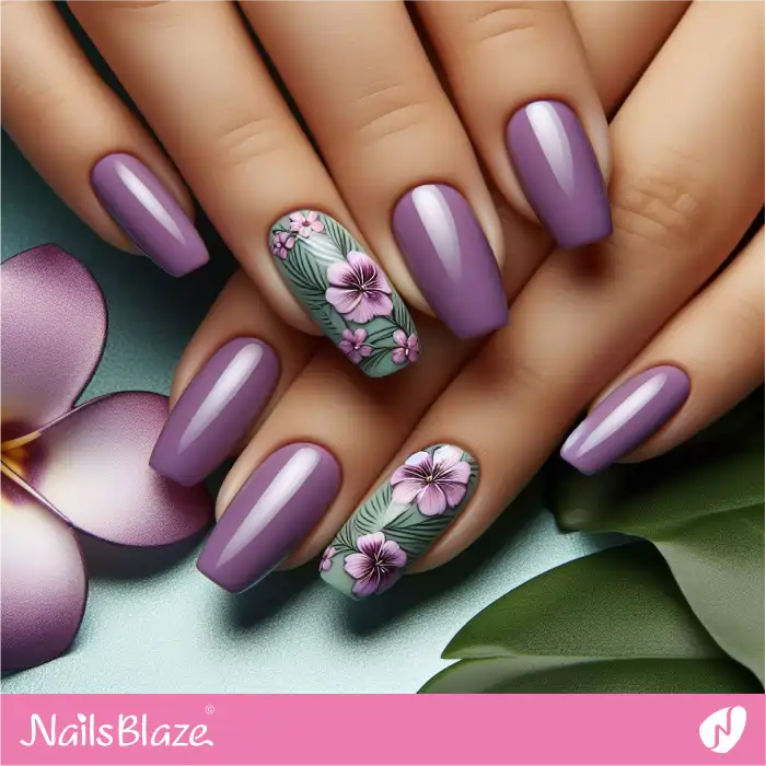 Amethyst Hibiscus Nails Design | Flower Nails - NB3906