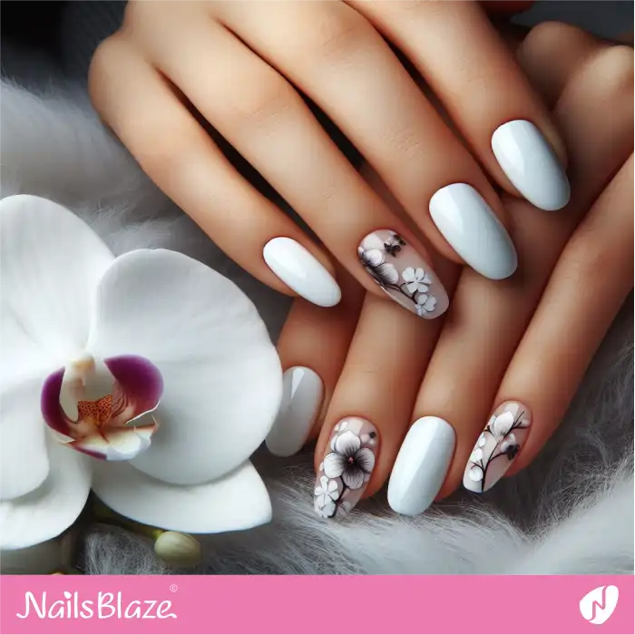 Nails with White Orchids | Flower Nails - NB3932
