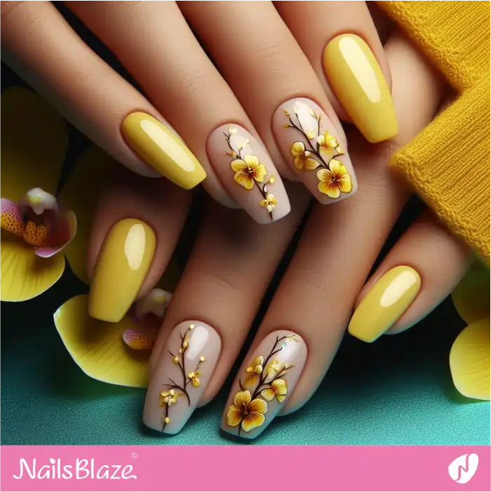 Yellow Orchids Nail Art | Flower Nails - NB3921