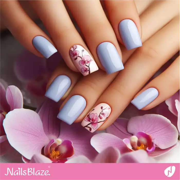 Short Nails Hawaii Design with Orchids | Flower Nails - NB3923