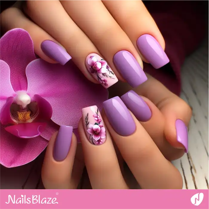 Orchids on Purple Nails | Flower Nails - NB3926