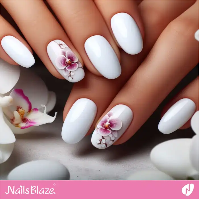 Simple Wedding Nails with Orchids | Flower Nails - NB3927