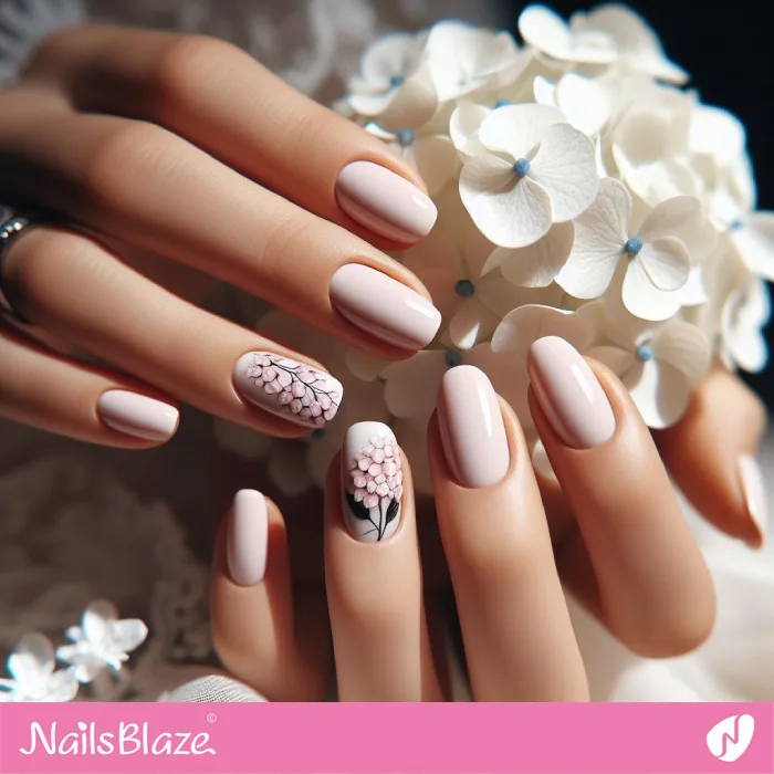 Nude Nails with Hydrangea Accents | Floral Nails - NB3860