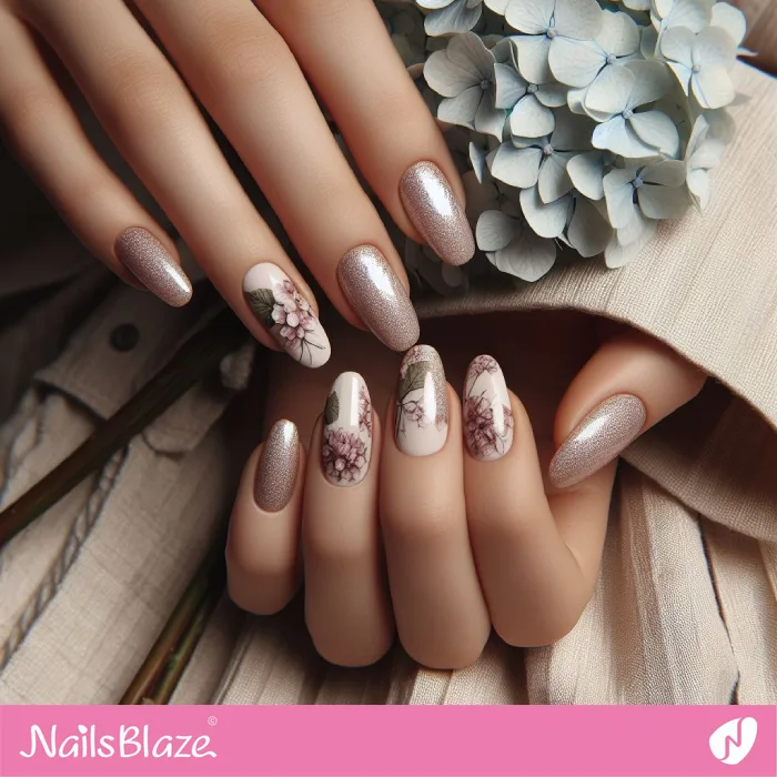 Hydrangea Flower Nail Design with Shimmer | Floral Nails - NB4164
