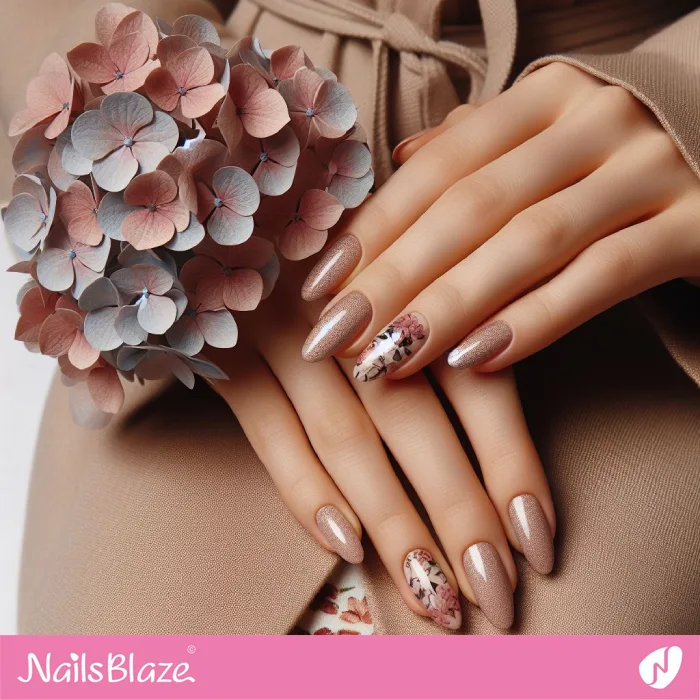 Glossy Nails with Hydrangea Design | Floral Nails - NB4167