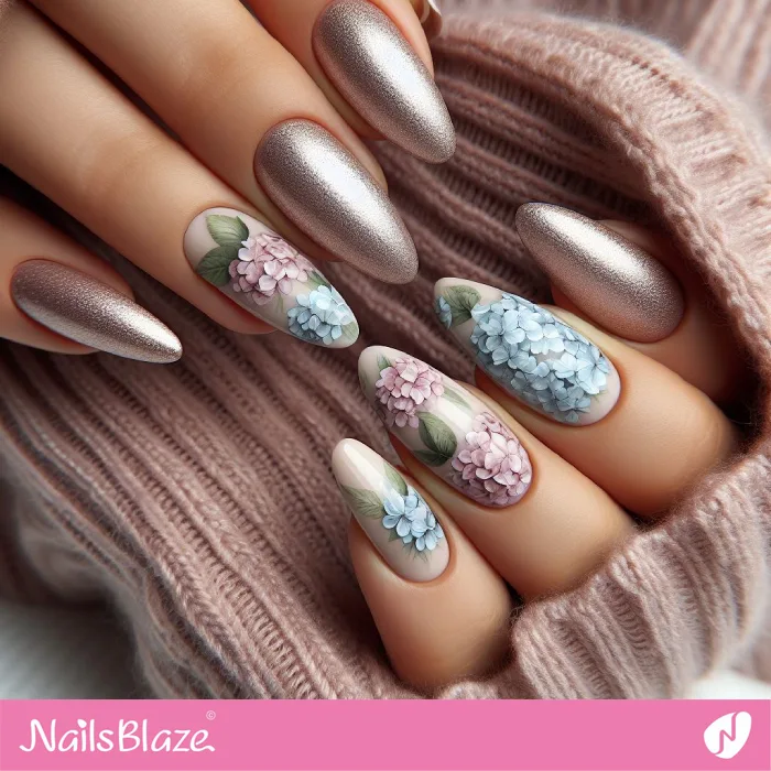 Spring Nails Design with Hydrangea | Floral Nails - NB4168