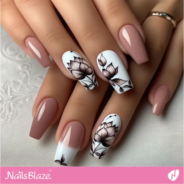 Nails with Lotus Design | Flower Nails - NB3887