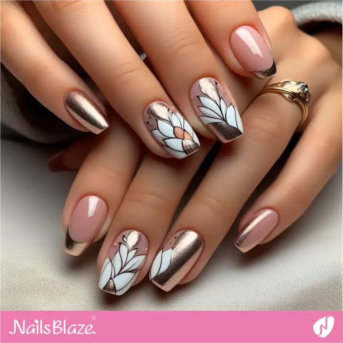 Lotus Flower Nails with Foil Design | Flower Nails - NB3892